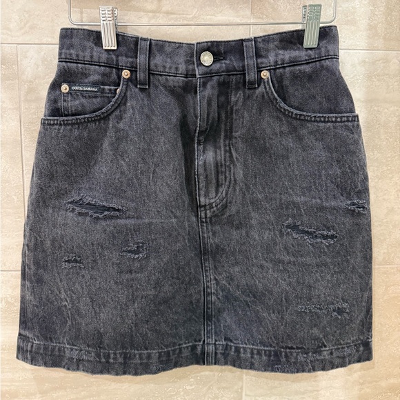 Dolce & Gabbana Distressed Black Denim Mini Skirt IT 40
